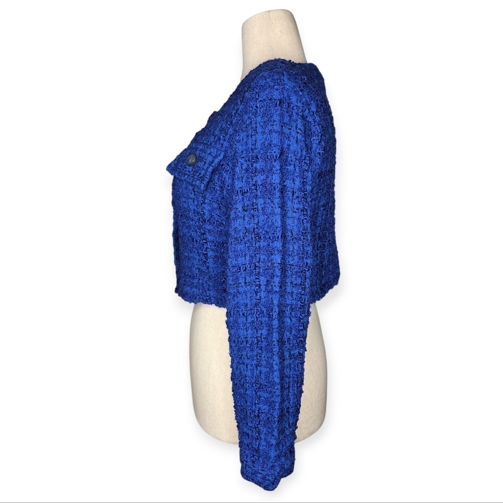Maeve Anthropologie Tweed Cropped Jacket XL Cobalt Blue Button Front - Picture 6 of 11